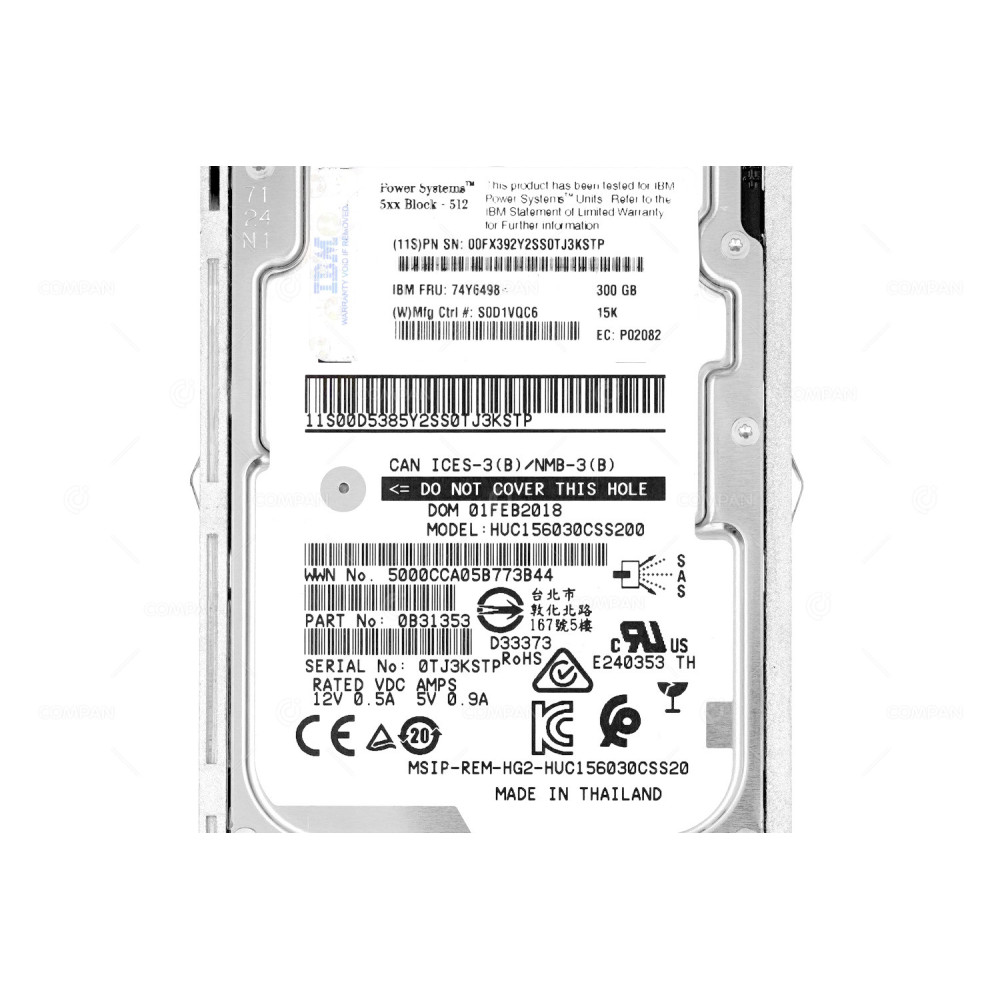 74Y6498  IBM HDD 300GB 15K SAS 6G 2.5" SFF FOR IBM PSERIES POWER7